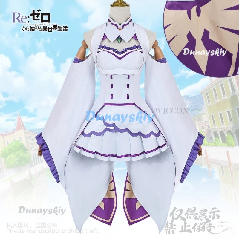 Emilia Cosplay Anime Re Life In Different World From Zero Costume Dress Lolita Cos Wigs For Girls Woman Christmas Customized