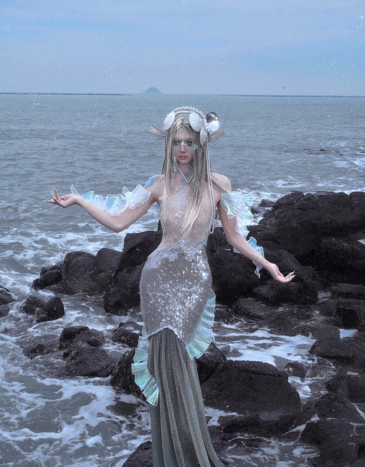 

Поставка крови, оригинальный дизайн, сирена, русалка, пляжное Vocatio, блестки, бисер, блестящее платье, вечерние платья, длинное тонкое платье с лямкой на шее