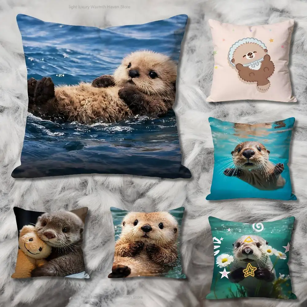 

Cute Animals Sea Otters Various Sizes Square Pillow Case For Car Home Bedchamber Decor Custom Valentine gift
