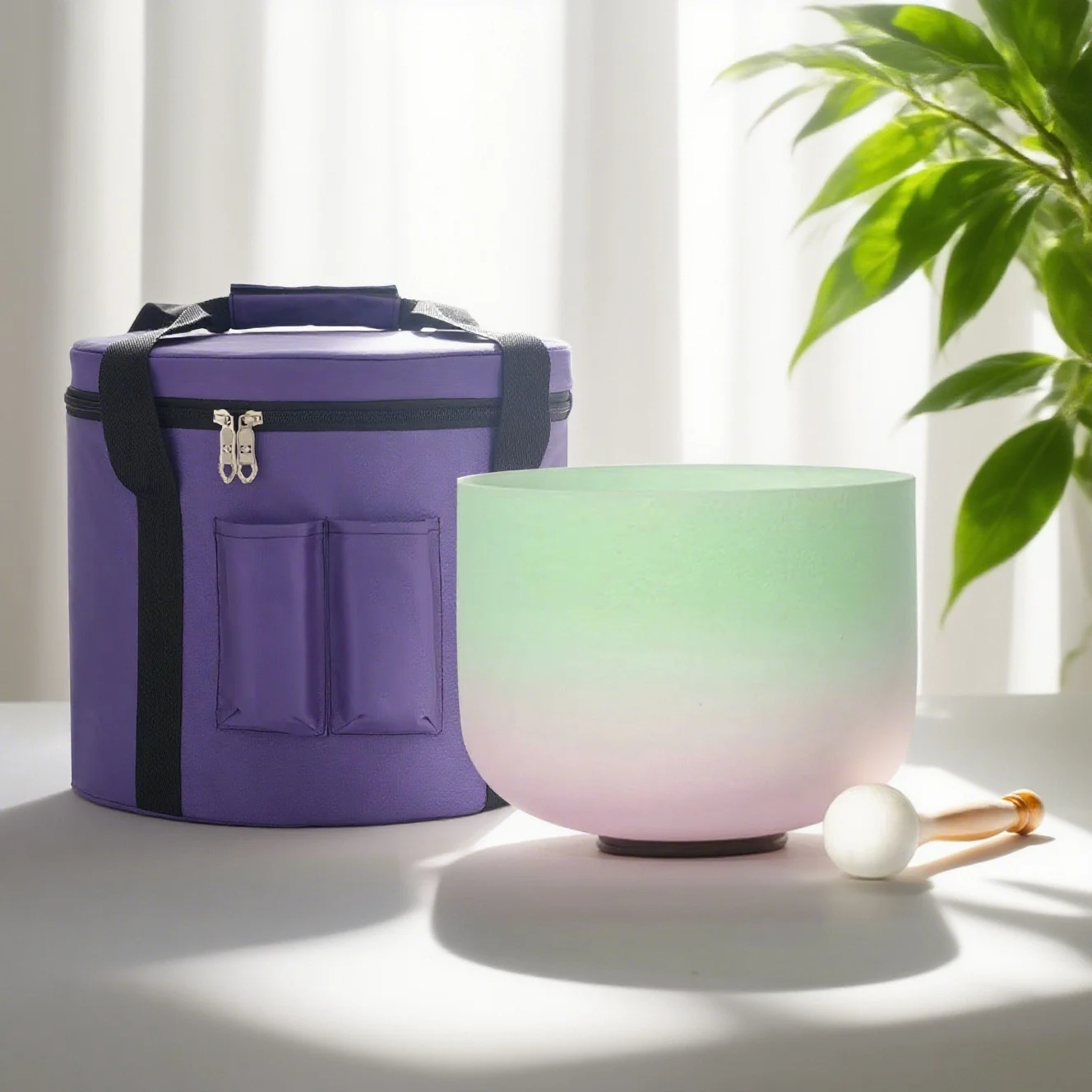 

Hye-eun Green&Pink 8inch 432hz/440hz Handmade Quartz Crystal Singing Chakra Bowl with Bag for Sound Healing,Tibetan bowl