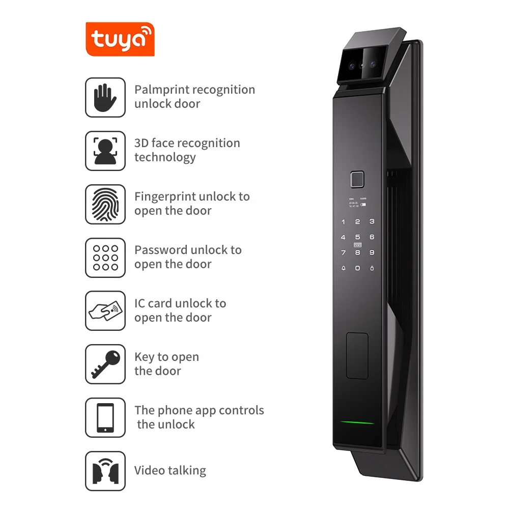 Push Pull Smart Home Security System Tuya 3D Face Recognition Smart Lock Electronic Password Digital Fingerprint Door Lock