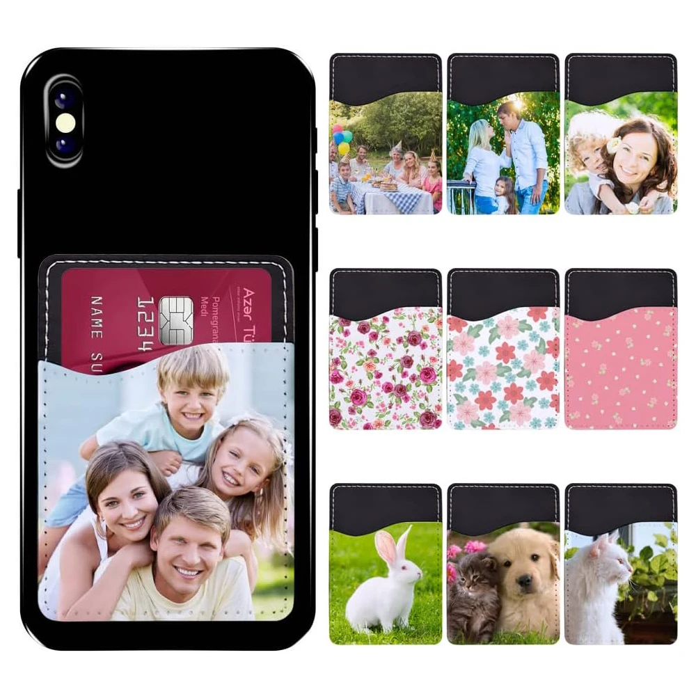 5/10Pcs Sublimation PU Leather Card Holder Sublimation Blank Phone Wallet PU Leather Card Pocket Adhesive Cell Phone Case