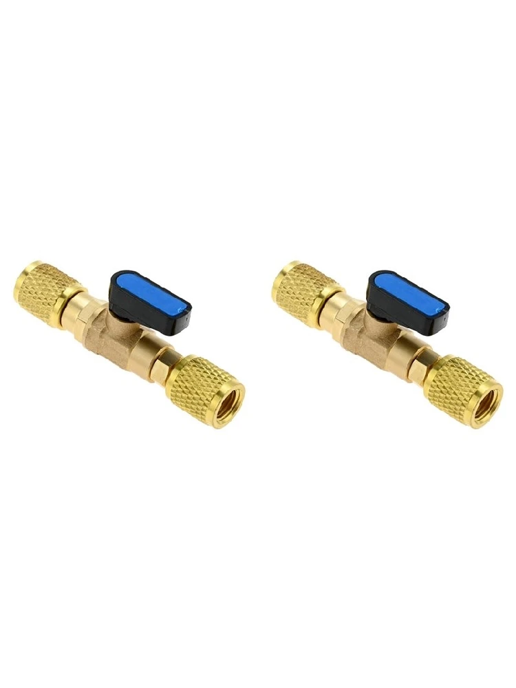 AT63-2 Stück 1/4 Zoll SAE-Buchsenadapter 7/16 Zoll-20 UNF Messing-Absperrventil Klimaanlagen-Kältemittel-Kugelhahn