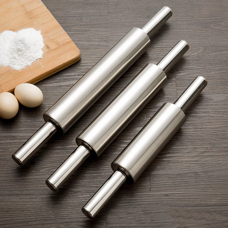 Stainless Steel Rolling Pin Handle Pastry Dough Flour Roller Kitchen Cooking Baking Tool For Pasta Cookie Dough