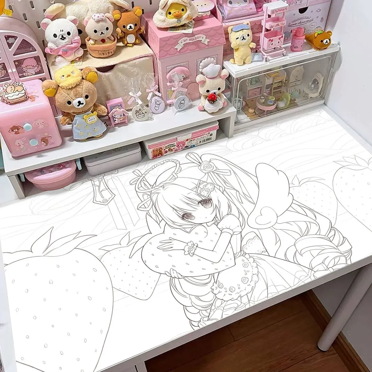 Strawberry Angel Girl Y2K Table Mat Waterproof PU Leather Protective Pad For Mousepad Dormitory Desk Coffee Dressing Table Mat