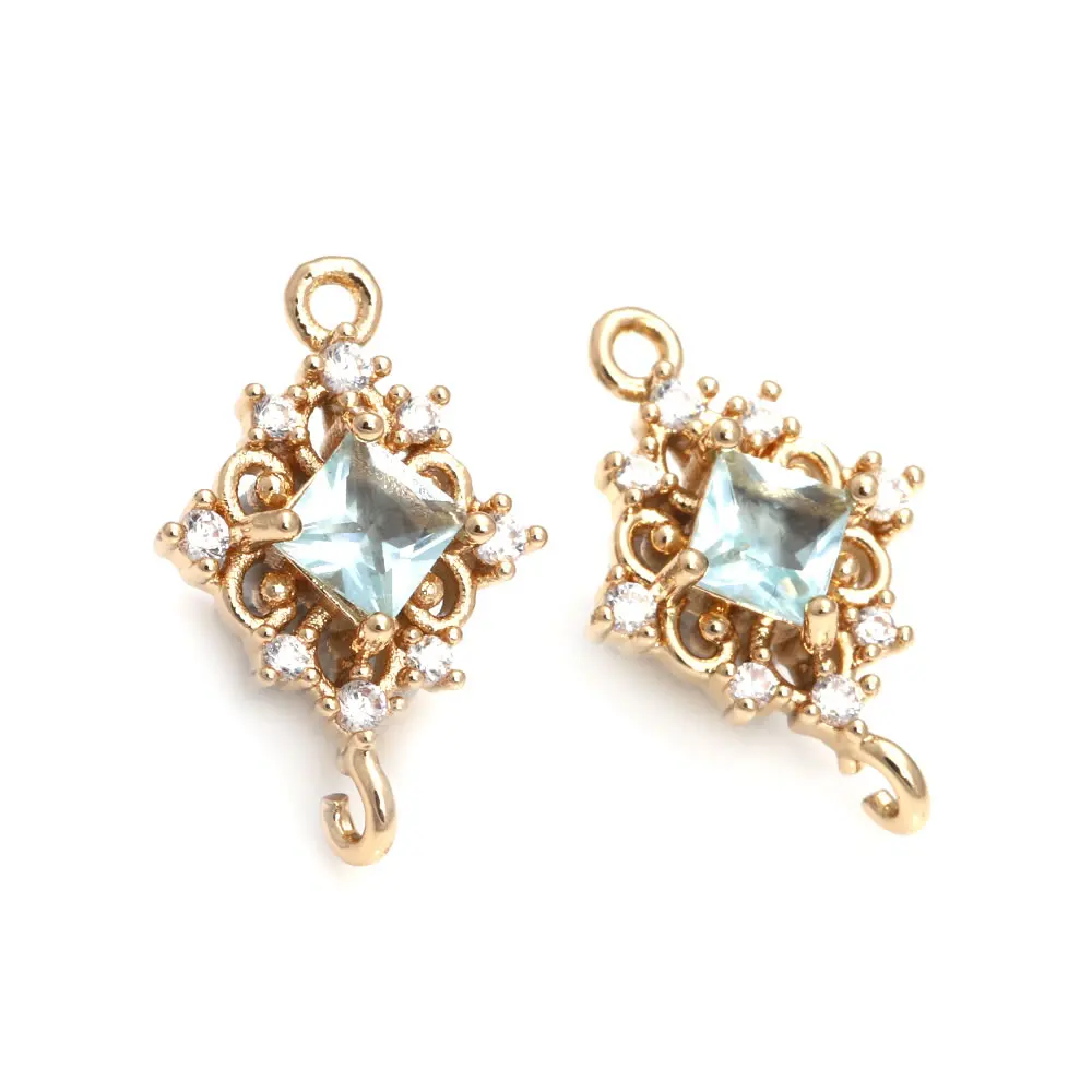 10PCS 11x17MM High Quality Champagne Gold Color Brass and Zircon 2 Holes Rhombus Connect Charms Pendants Jewelry Making Findings