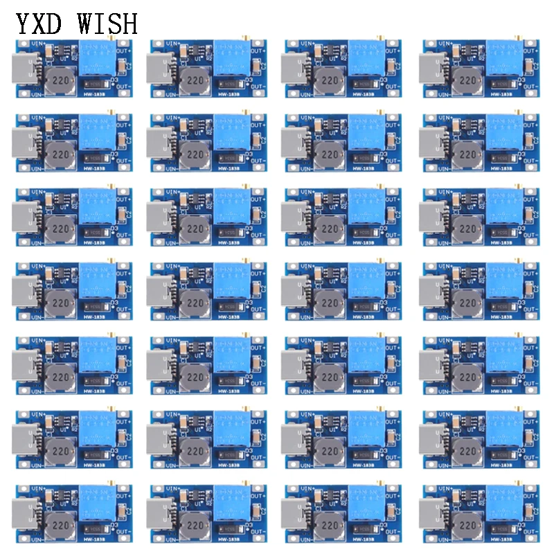 

100PCS MT3608 TYPE-C/USB 2A Max DC-DC Step Up Power Module Booster Power Module 2-24V To 5V/9V/12V/28V DC DC Boost Step-up Board
