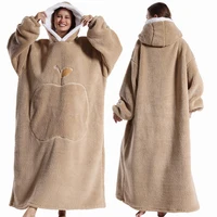 Extra Long Wearable Blankets Winter Flannel Hooded Blanket with Full Sleeves Men Women Cozy Soft Throw Adult TV Blanket 4