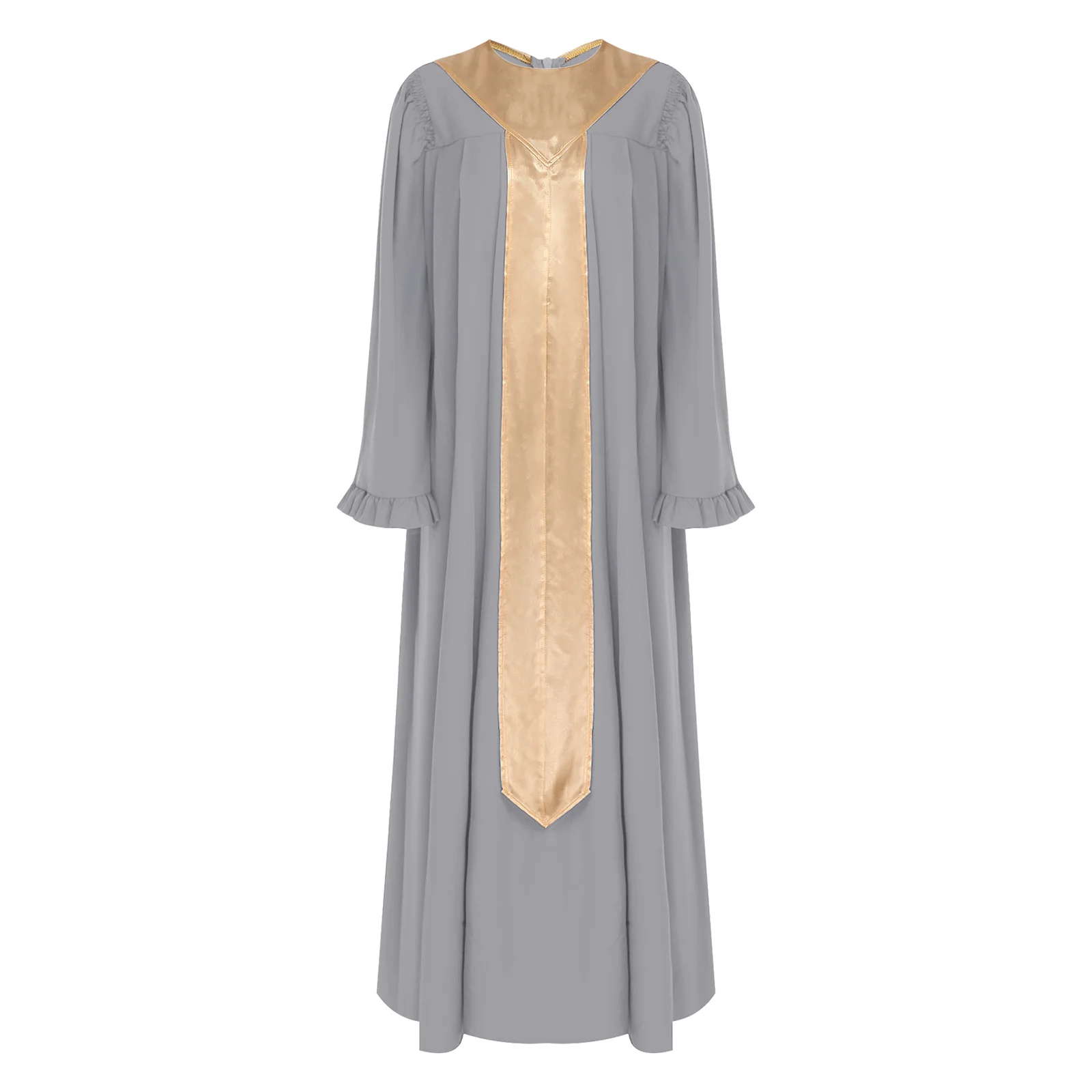 

Women Festival Party Choir Worship Performance Robe Thobe Long Sleeve Ruffled Trim Color Blocking Sash Long Robe Priest Cassocks
