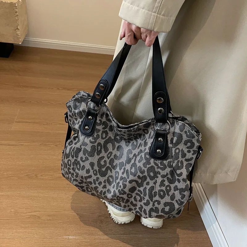 Borse a tracolla con motivo leopardato di umore per le donne borse per lo Shopping di grande capacità in morbida pelle PU 2024 Shopper di borse di