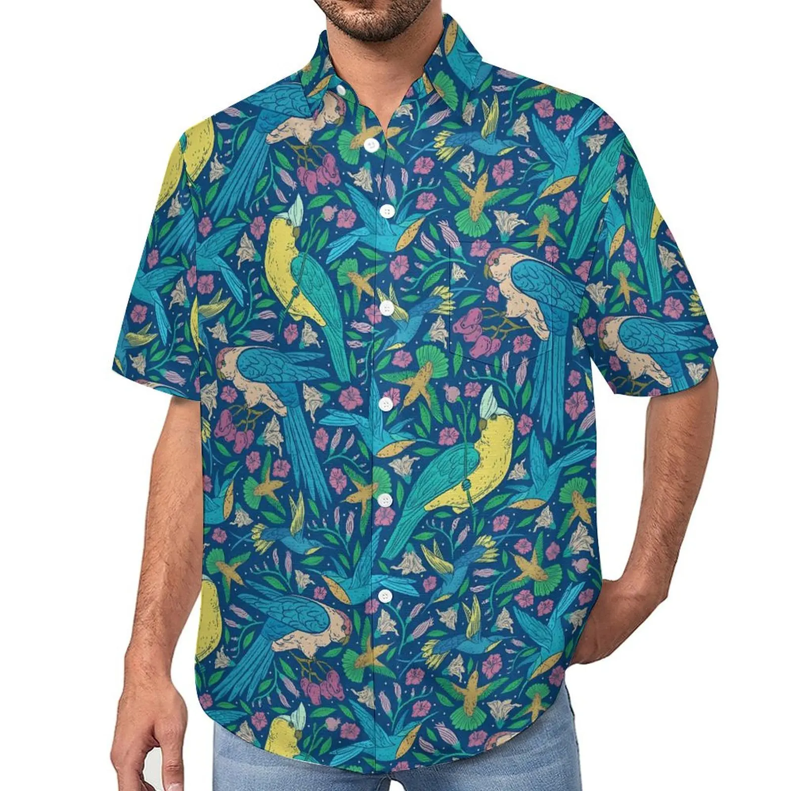 

Tropical Birds Flower Beach Shirt Floral Print Hawaiian Casual Shirts Mens Aesthetic Blouses Short Sleeve Design Clothes