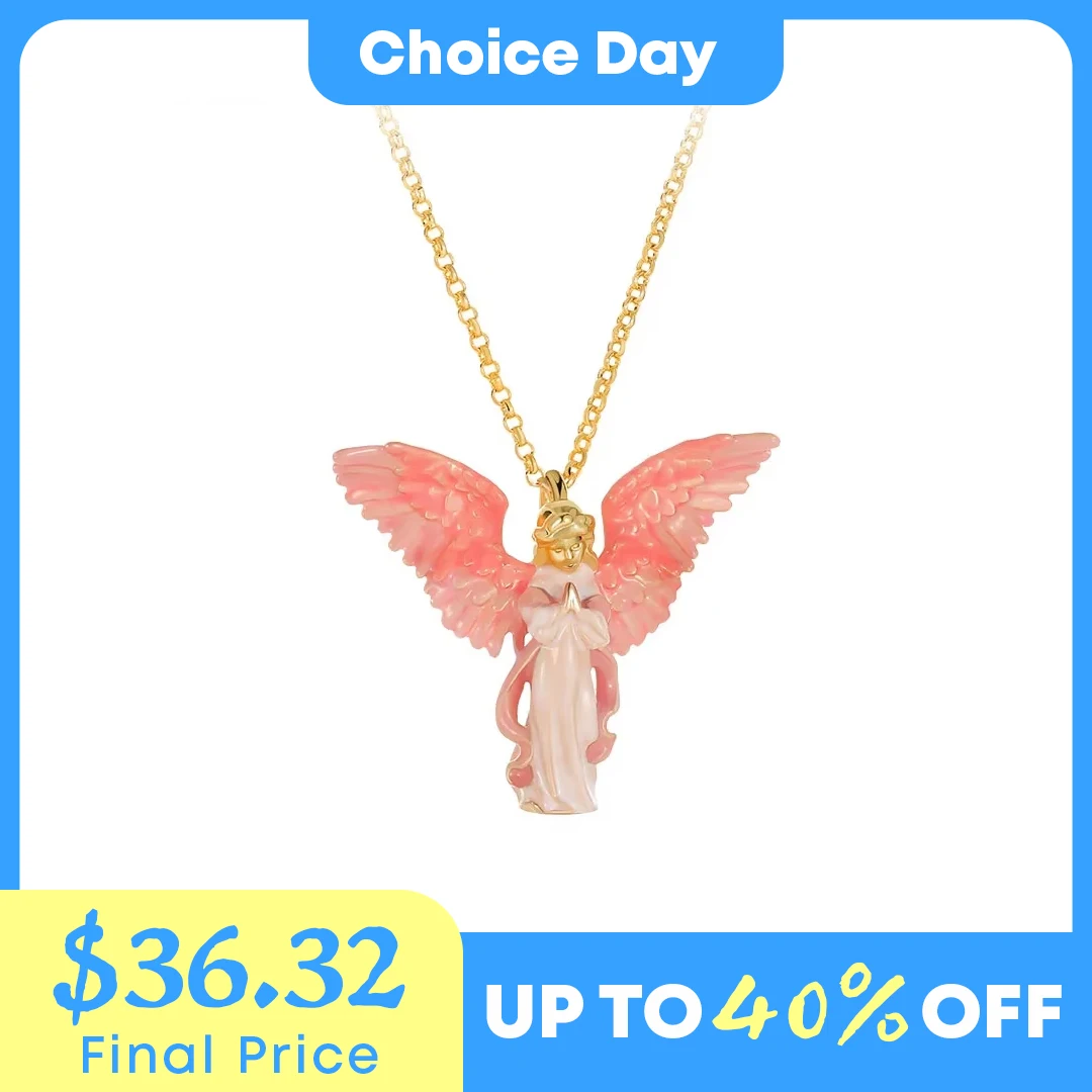 

Juicy Grape Guardian Angel Pendant and Chain Pink Angle Wing Enamel Pendant Necklace Necklace Luxury Gift with Birthday Party