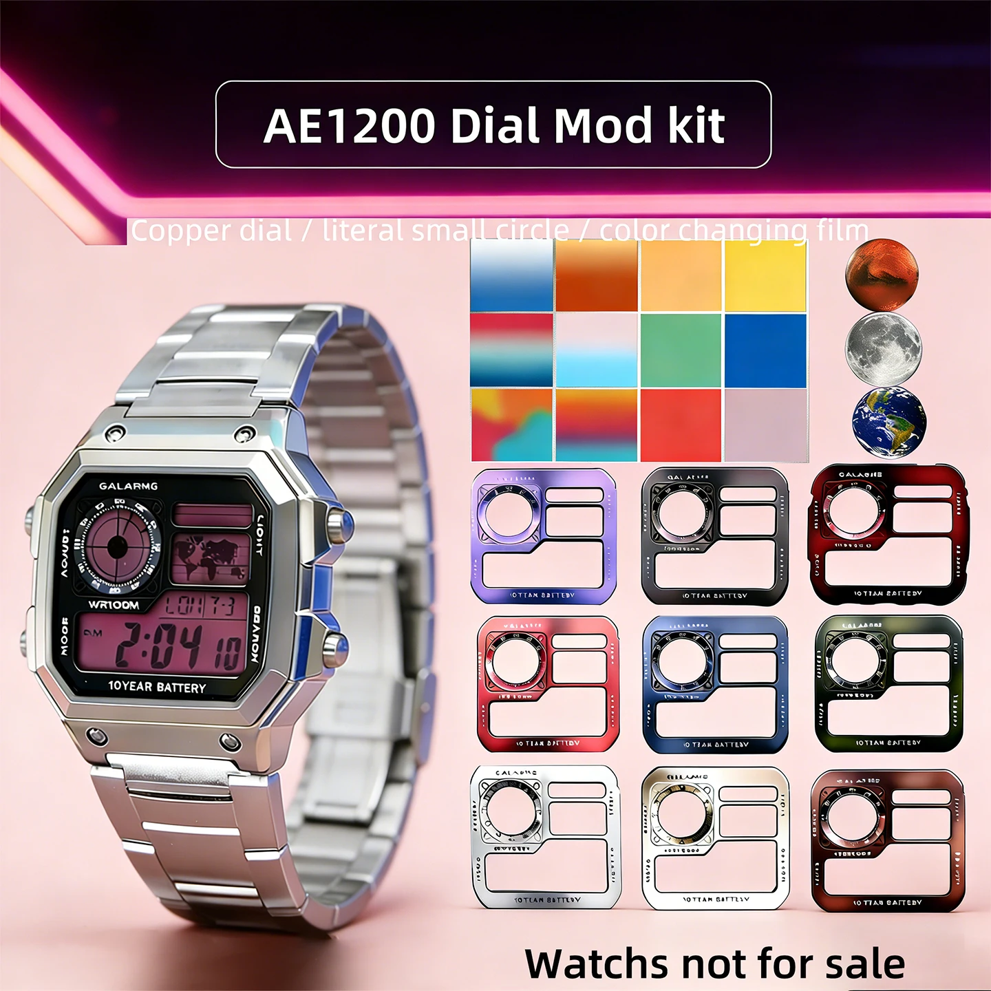 AE1200WH watch color filter Film screen Sticker For Casio 3299 Movement AE1200 Top Quality Watch upgrade Copper Dial Mod