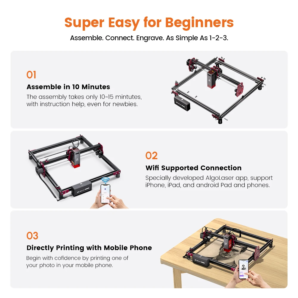 Algolaser Mini 5W Laser Master Engraver Cutter Metal DIY Marker Engraving Cutting Machine CNC Desk Printer Wood Acrylic Leather