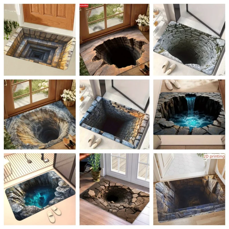

2D Cave Stone Hole Doormat, Non-Slip Absorbent Rug for Bathroom Kitchen, Indoor Outdoor Entrance Mat, Waterproof Home Decor