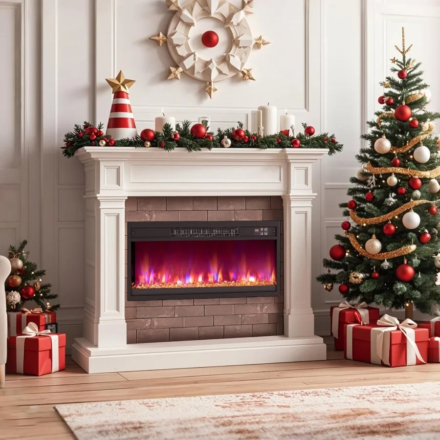 26 Electric Fireplace Insert Recessed Fireplace Heater with 8 Flame Colors 6 Ember Bed Colors Remote Control 9H Timer Thermosta