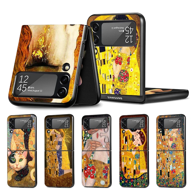 Kiss by Gustav Klimt Desig Z Flip 4 Z Flip 4 Phnoe Case For Samsung Z Flip 3 5 5G Black Hard Shell Galaxy ZFlip3 ZFlip4 ZFlip5