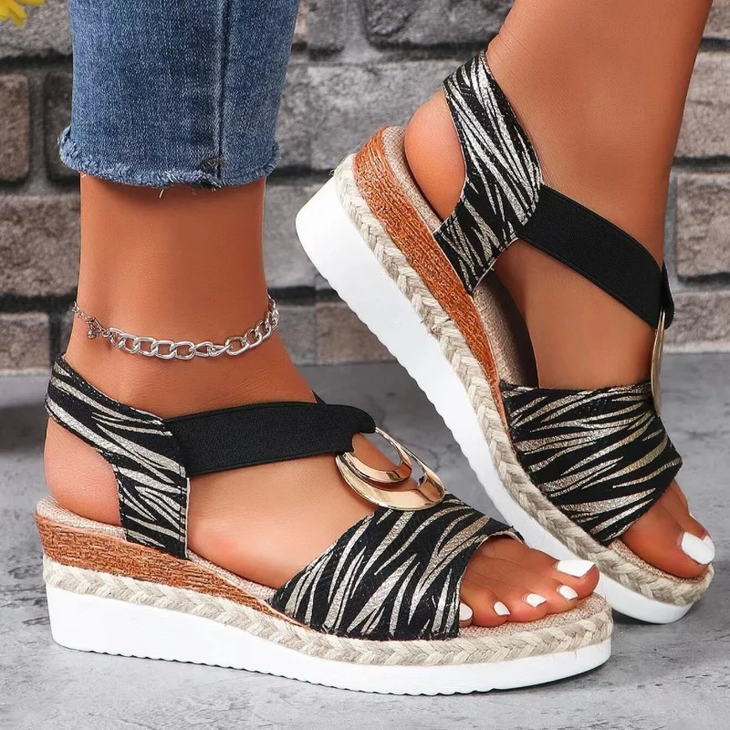 Women Snake Print Wedge Slippers Heels Shoes Summer Comfy Breathable Platform Sandals Non Slip Daily Sandals For Women