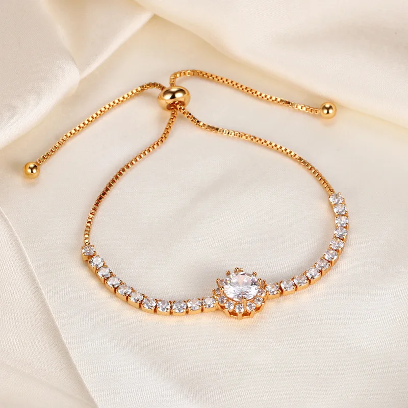 

Adjustable Slide Bracelet Full Diamond Sparkling Chain Fine Craftsmanship Dainty Minimalist Luxury Everyday Jewelry High Quality