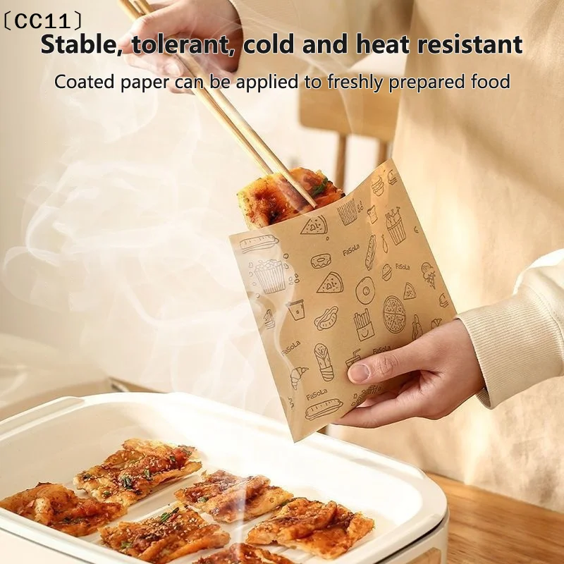 50Pcs Greaseproof Paper Bag, Kraft Paper Bag Food Wrapping Bag Disposable Packaging Baking Paper Plate Mat Kitchen Access〔CC11〕