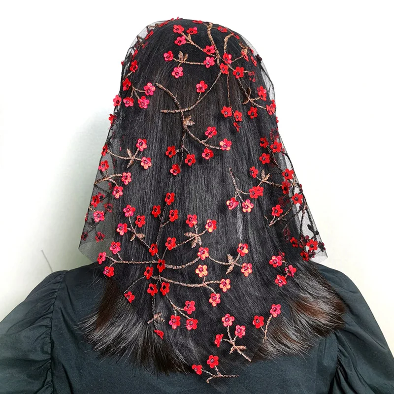 Mulheres Borla Renda Lenço Triangular, Véu Flor, Véus Floral para a Cabeça, Xale Oração Igreja, Borboleta, Libélula