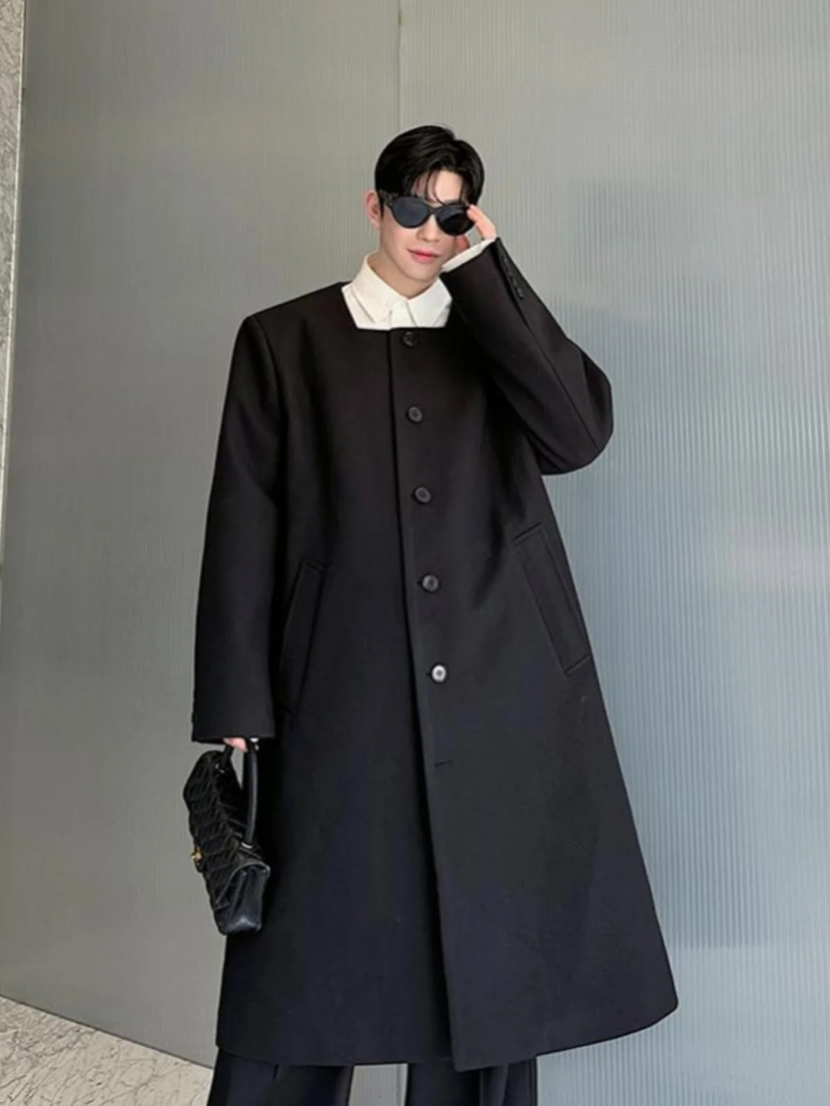 

Bla Heavyweight Men's Long Coat Autumn Winter New Sle Square Collar Single Button Loose Windbreaker Jaet for Youth