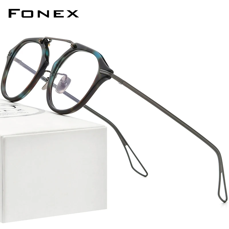 

FONEX Acetate Titanium Glasses Frame Men Vintage Oversize Square Eyeglasses Women Spectacles Eyewear DTX119