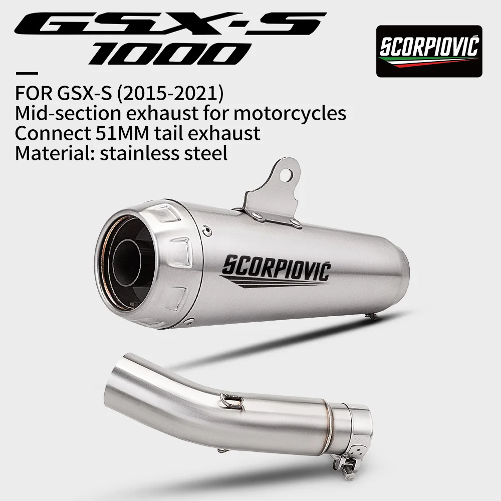 Slip On Exhaust Kit Mid Pipe & Tail Pipe Motorcycle Exhaust System For GSX S1000 2015-2021 Naked Bike