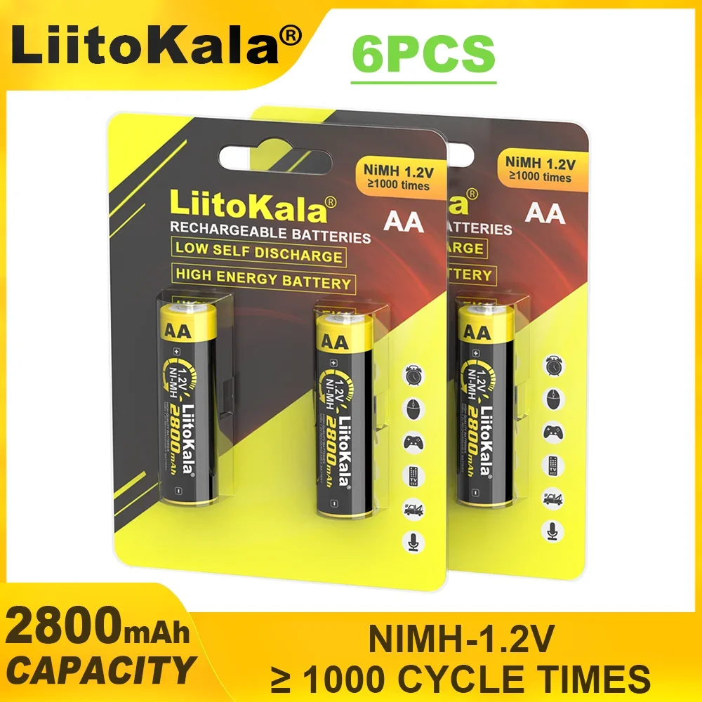 قدرة عالية LiitoKala 1.2 فولت ni-mh AA 2800 مللي أمبير بطارية قابلة للشحن للعب الموازين الإلكترونية خلايا التحكم عن بعد 2 قطعة/بطاقة