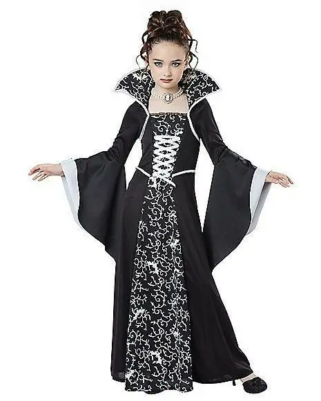 Medieval Cosplay Witch Dress Halloween Costumes for Kids Girls Middle Ages Carnival Party Performance Flared Sleeve Long Skirt