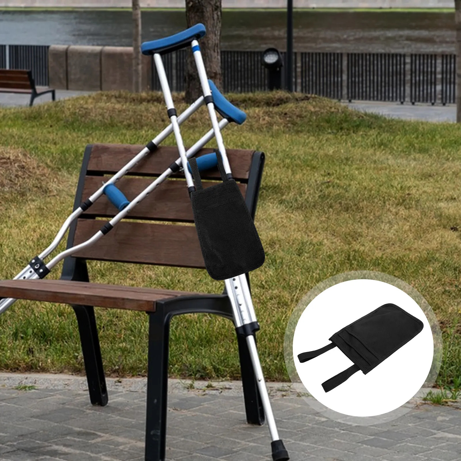 

Cane Bag Lightweight Hanging Pouch For Walking Stick Crutches Folding Cane Outdoor Use Side Pocket Storage Organizer