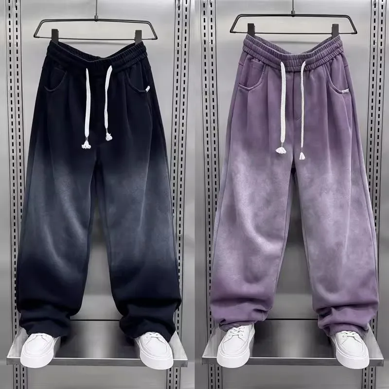 

Men's Loose Fit adient Color Wide Leg Casual Pants Autumn Winter Polyester Fiber Breathable Comfortable American Sle