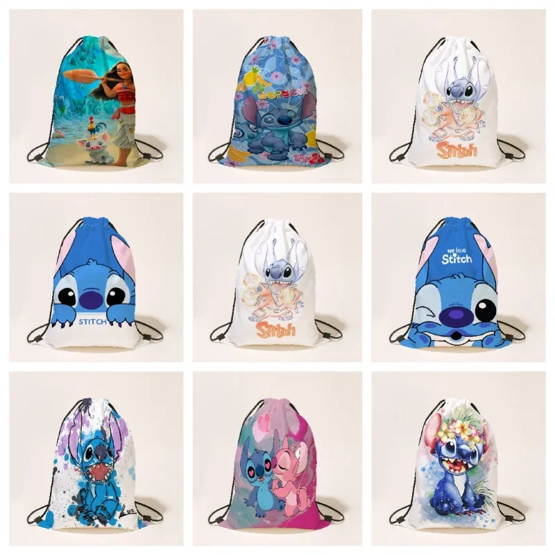 Lilo & Stitch Drawstring Bags Disney Stitch Cartoon Backpack for Children Large Capacity Storage Bags Kids Cotton School Bags