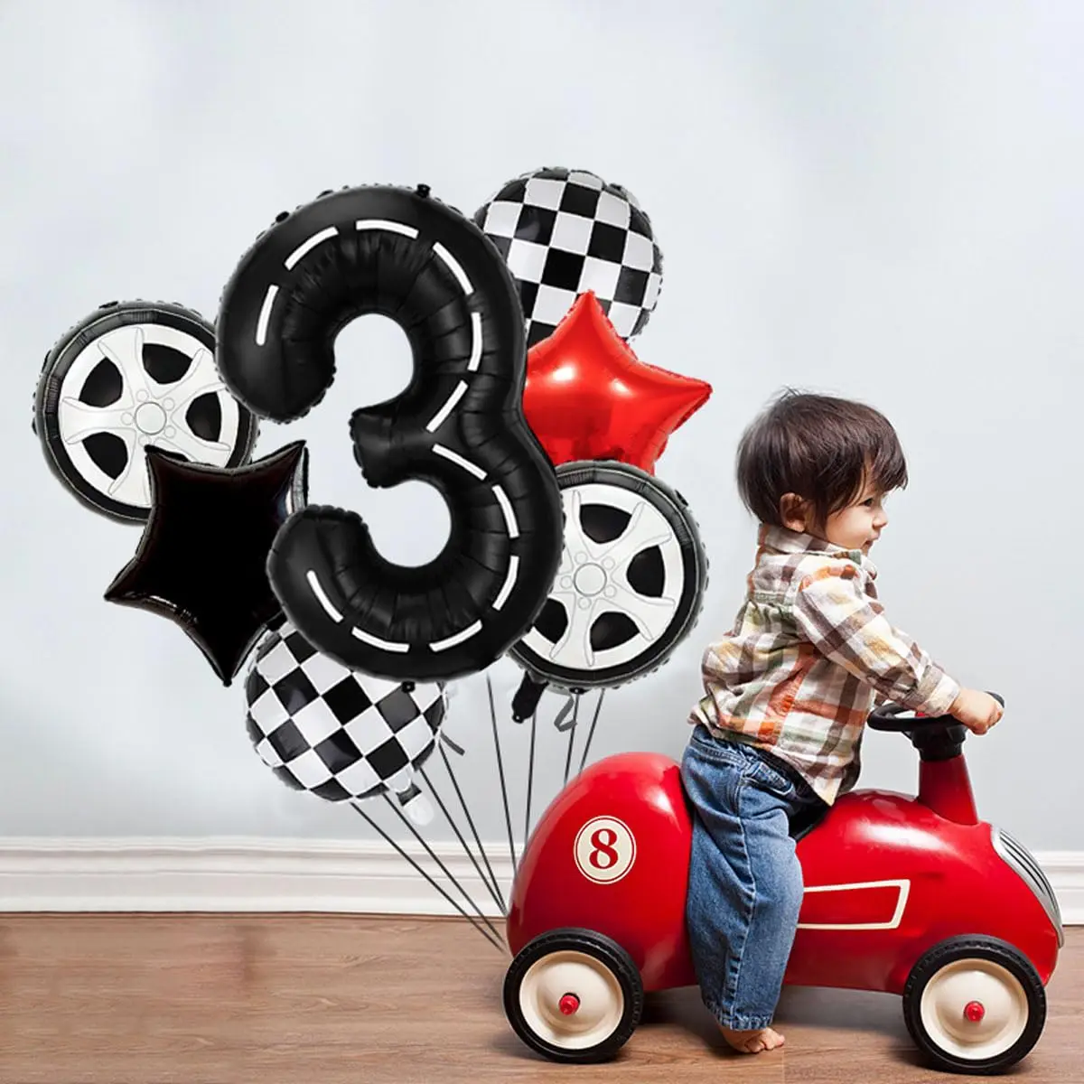 Race Car Birthday Balloons Decorations 40 Inch Racetrack Black Number 3 Balloon for 3st Birthday Race Car Party Decor Supplies