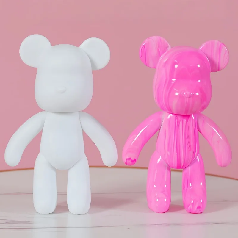 23cm DIY Paint Fluid Bear Figure Handmade Pigment Doll White Vinyl Bear Figurine Sculpture Table Accessories Home Decor Gifts - view 5