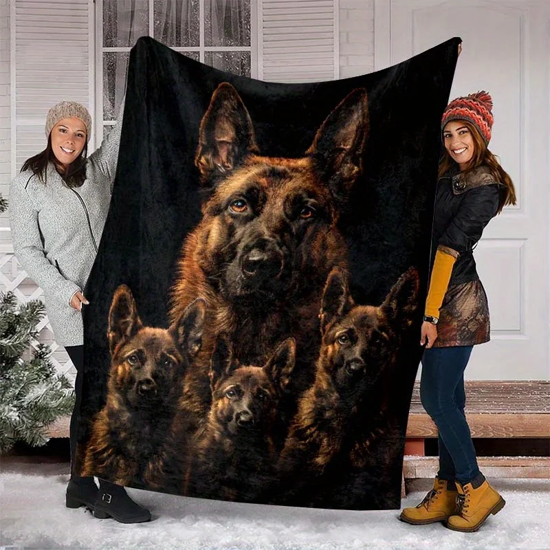 German Shepherd Dog Group Portrait Throw Blanket Fleece Plush Winter Pet Lover Gift Photo Print Cozy Couch Throw Decor