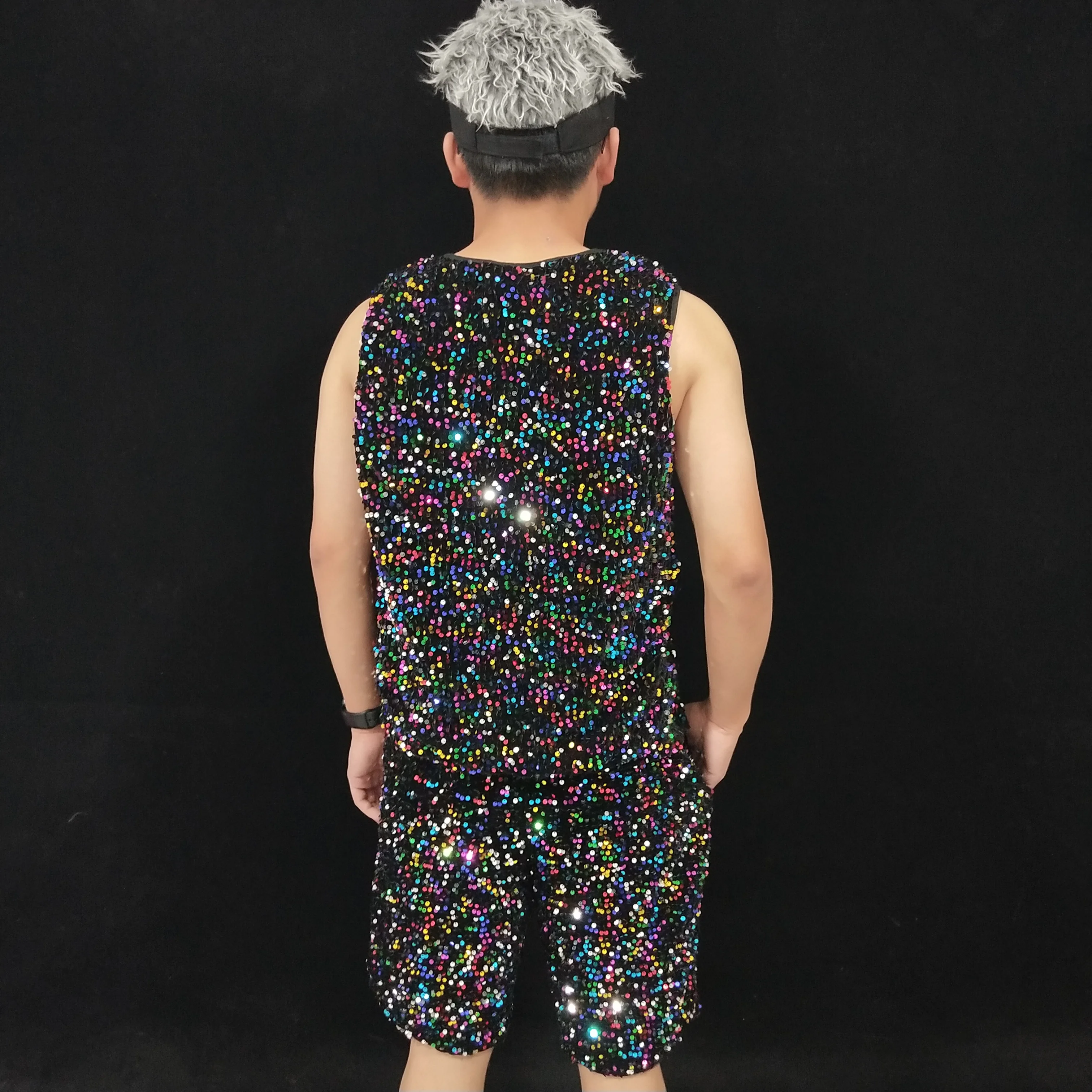 Bunte Casual Shorts Tops Laser Spiegel Pailletten Elastische Taille Sets Karneval Party Nachtclub Sänger Bühne Leistung Dance Tragen