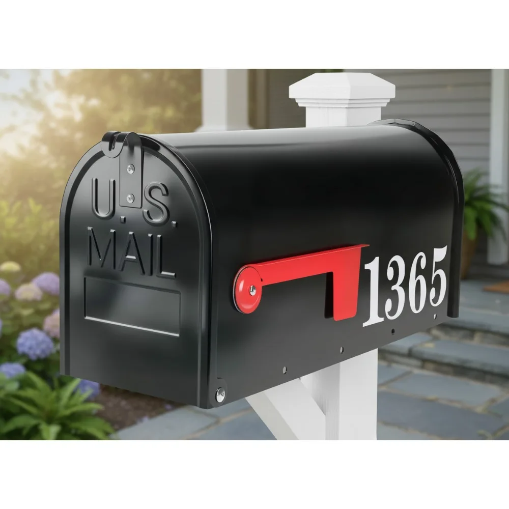 

Galvanized Steel Post Mount Mailbox, Waterproof Outdoor Mail Box with Red Flag, Modern House Mailbox 18.8x9x6.7in