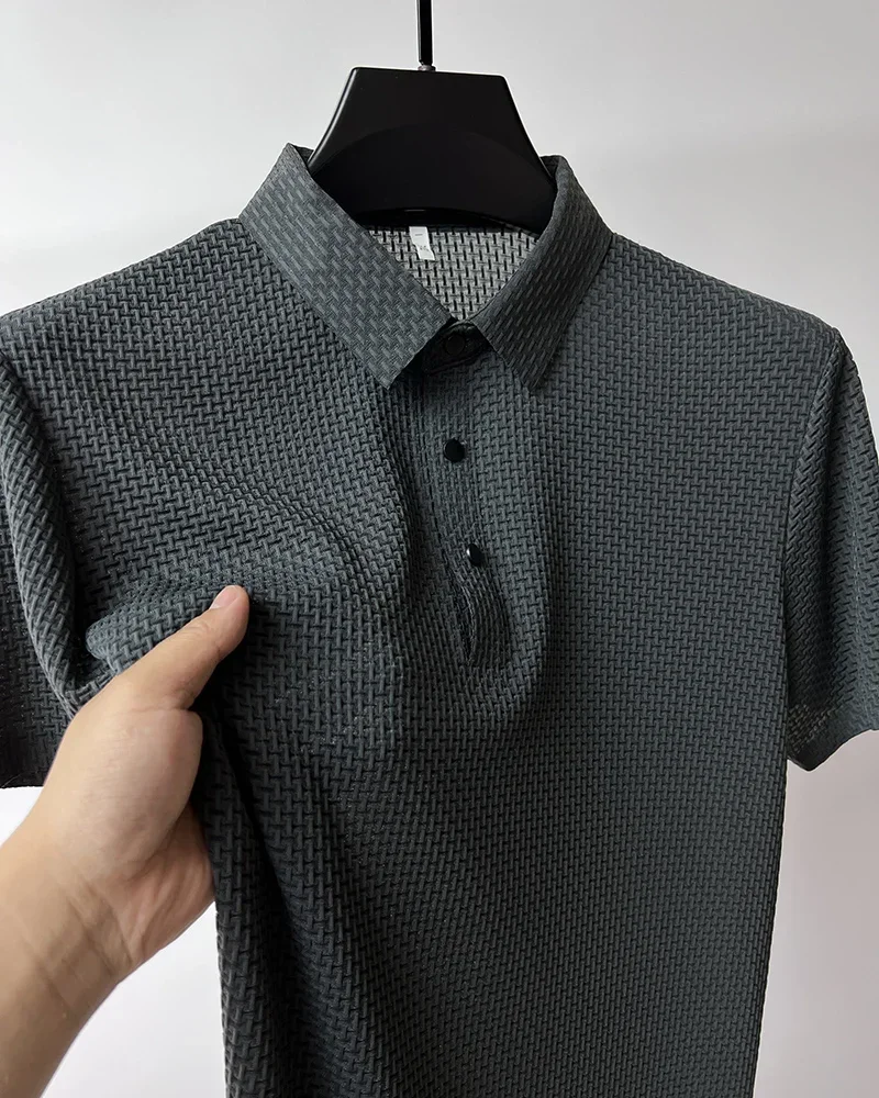 Sommer Neue männer Lop-up Hohl kurzarm Polo-Shirt Eis Seide Marke Kleidung Atmungsaktive Business-Mode T-Shirt männlichen Bis 6XL – Detail 8