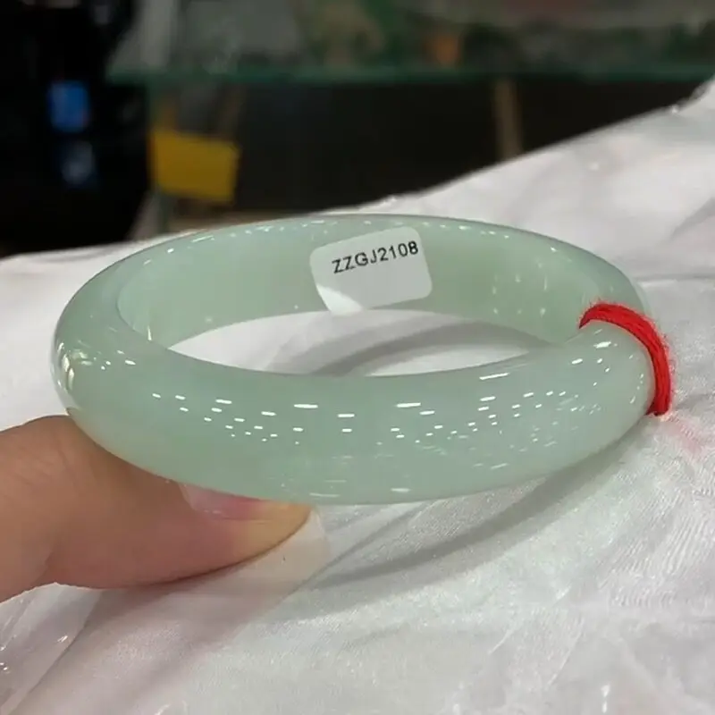 Natural Burmese Old Mine , Ice-Waxy Light Green Single-Color Jade Bracelet for Women, Jadeite Gift