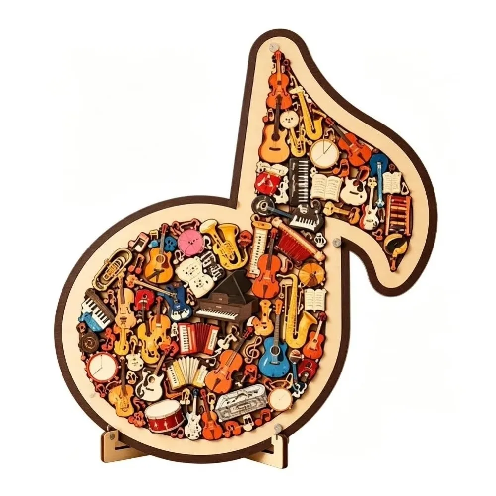 Irregular Musical Note Jigsaw Puzzle Instrument Print Musical Note Shape Wooden Jigsaw Puzzle Vintage Style Musical Note Puzzle