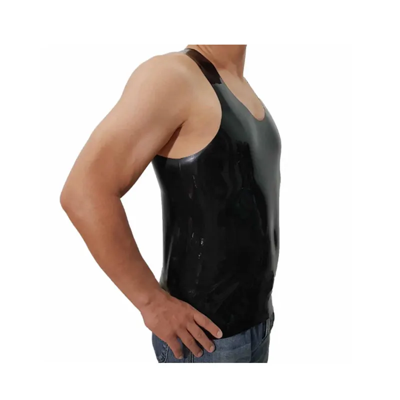 Sexy hot selling Handmade Black Mens Fetish Latex Rubber Gummi Tank Tops Undershirt Muscle Shirt