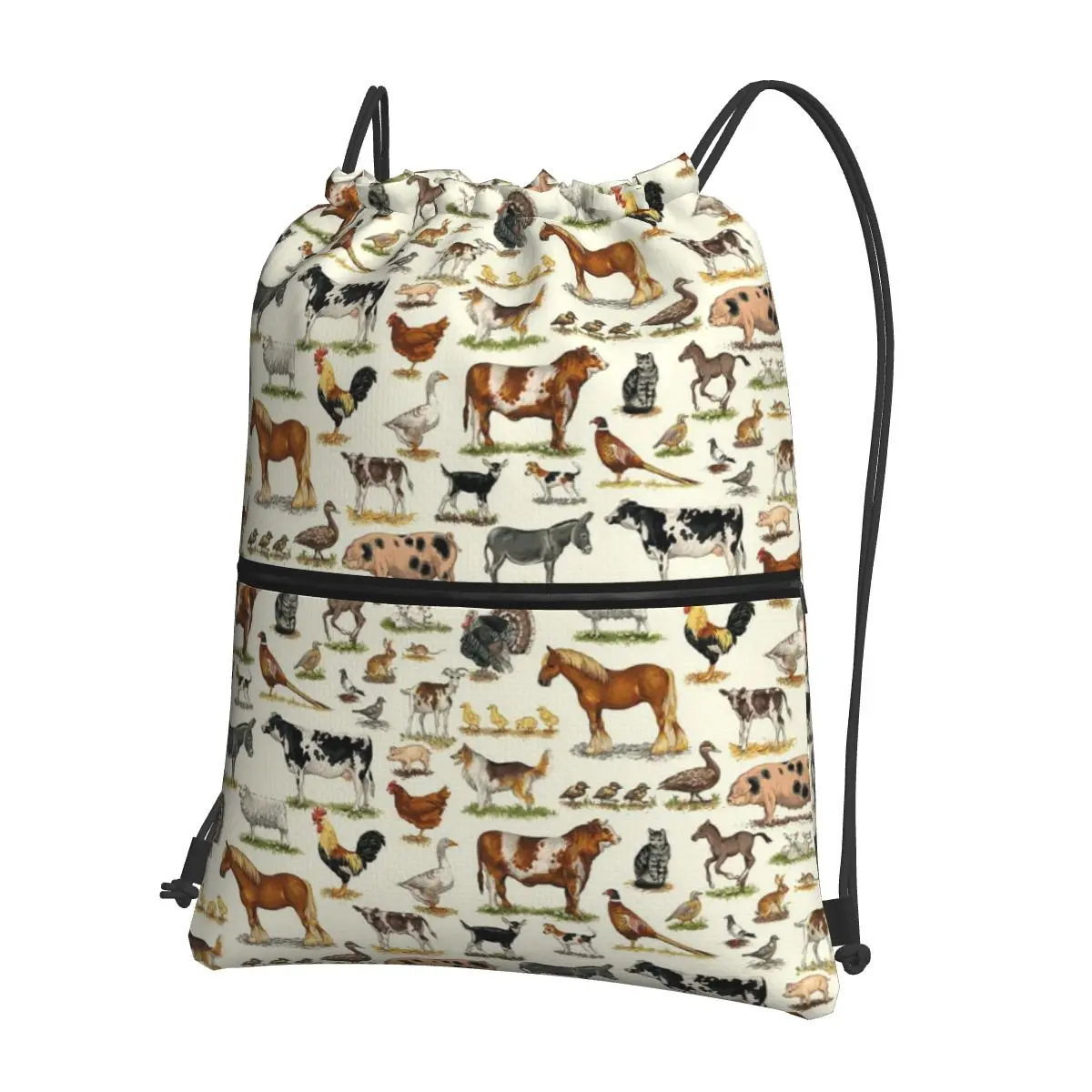 Country Farm Animals Farmhouse Village Haustierrucksäcke, lässige Kordelzugtaschen, Aufbewahrungstasche, Büchertaschen für Männer, Frauen, Studenten