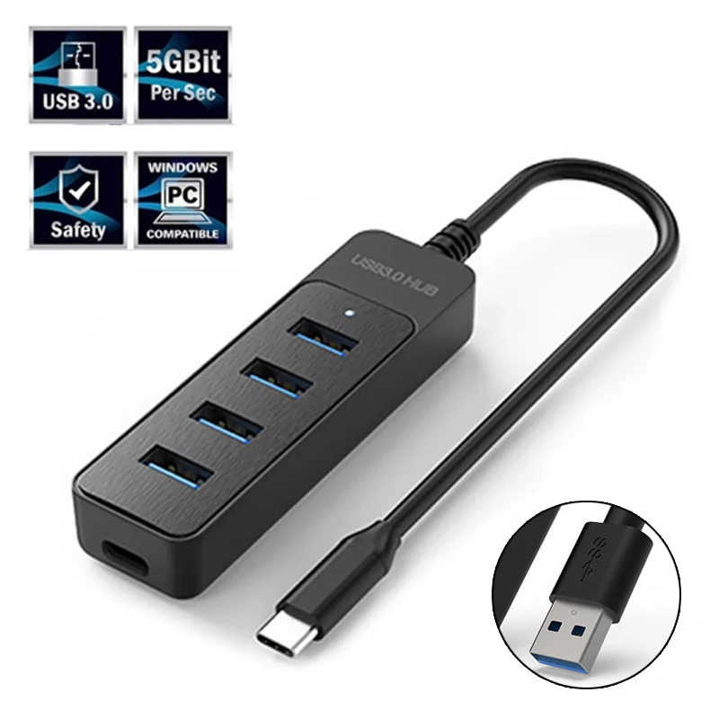 USB 3.0 HUB 5 Ports Multi USB2.0 Splitter Hub with USB C Charging Port Power Adapter Multiple Expander Dock For Laptops Notebook