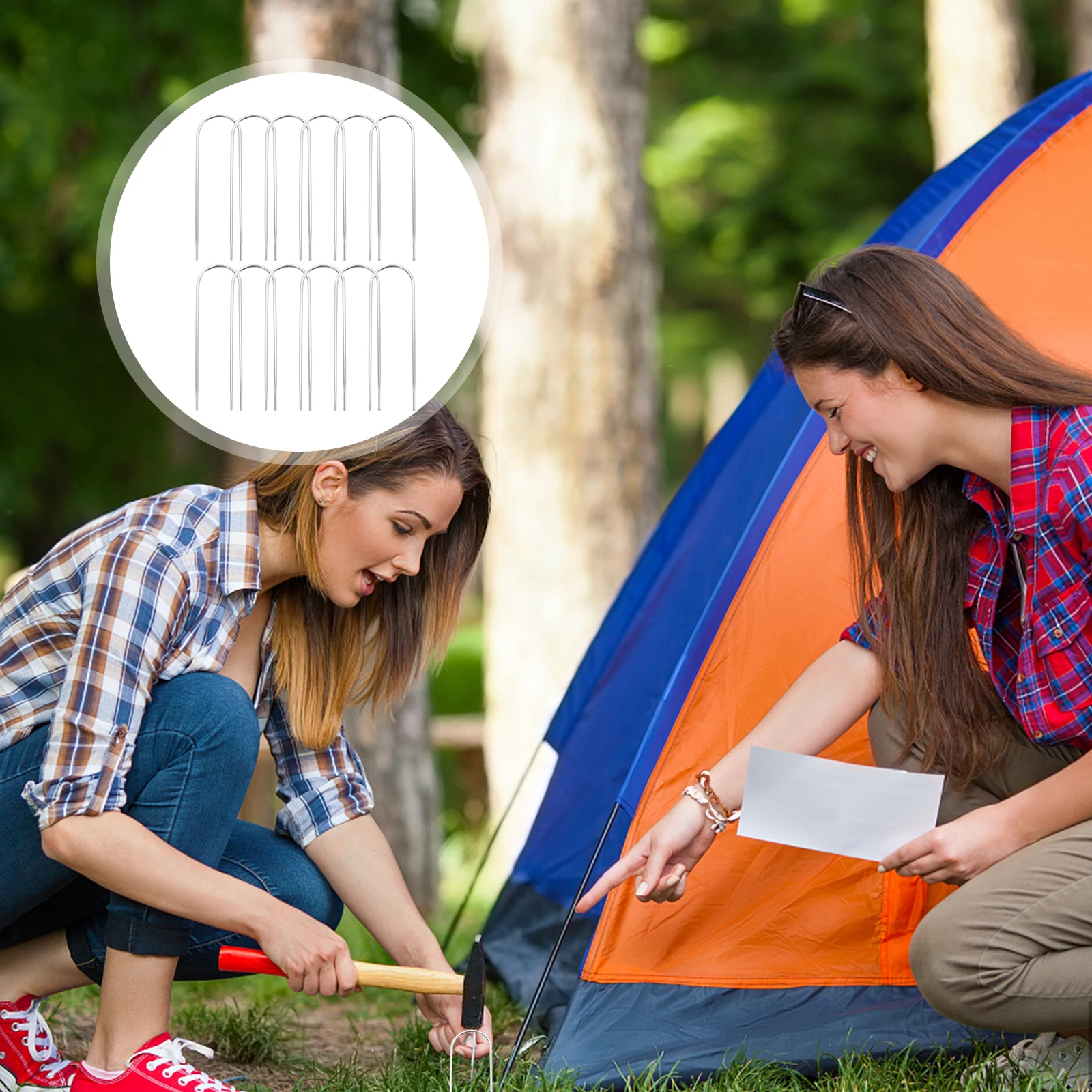 

12Pcs U-Shaped Heavy Duty Garden Stakes for Lawn Weed Barrier Fabric Yard Stakes Metal