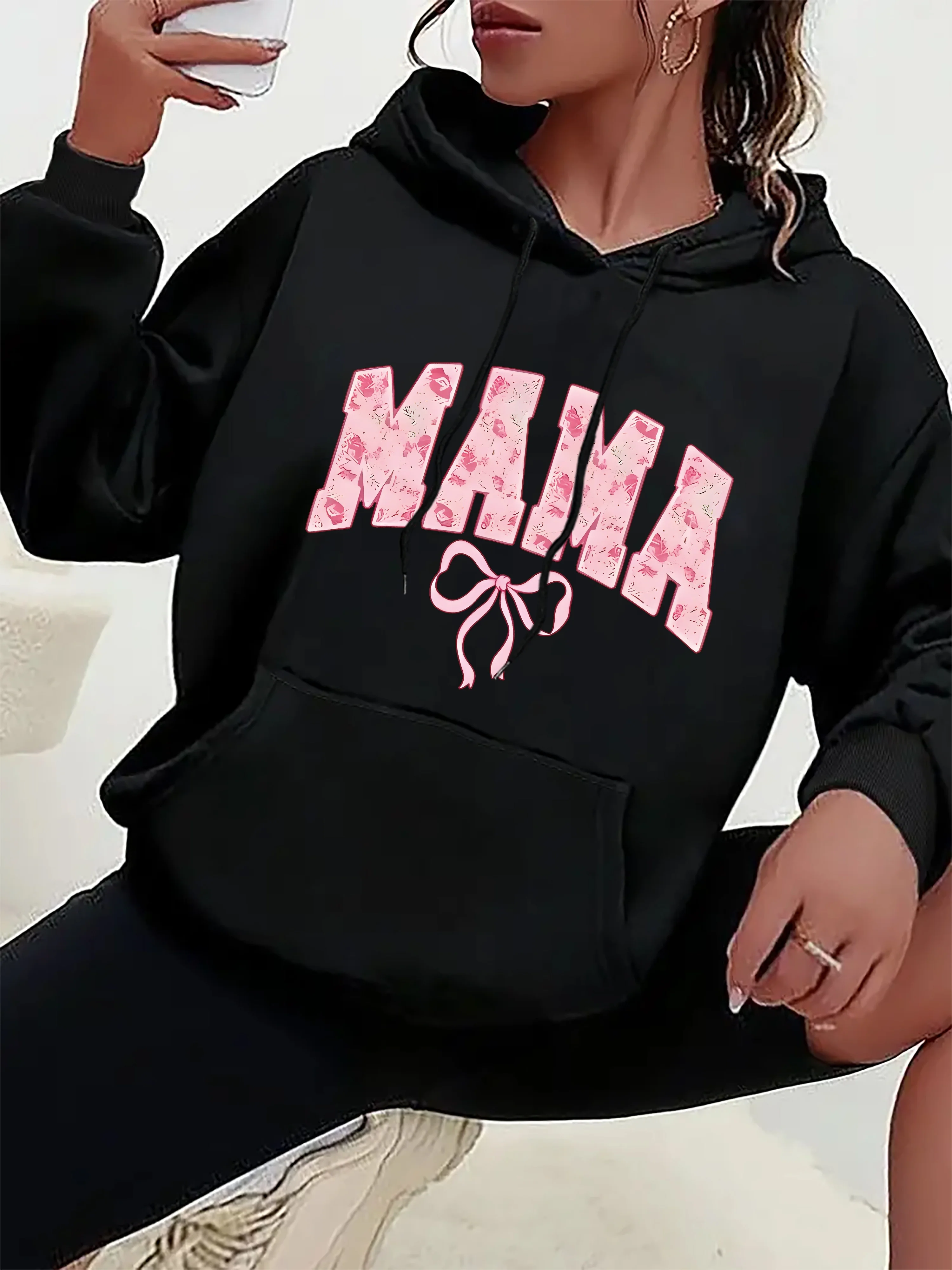 Feminino plus size casual moletom com capuz carta impressão padrão outono e inverno velo streetwear oversized solto casual