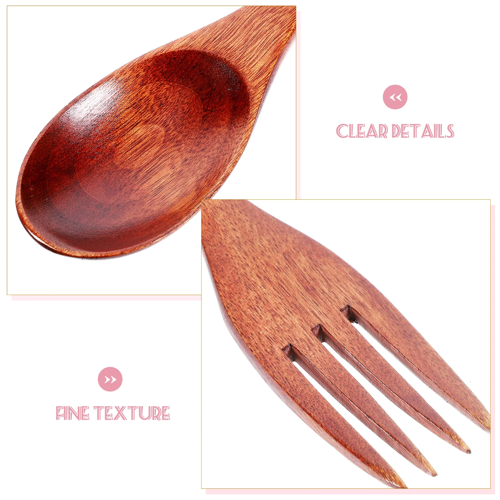

6pcs Wooden Forks Spoons Set Solid Wood Cutlery For Eating Dessert Cake Salad Appetizer Party Banquet Home Restaurant Use