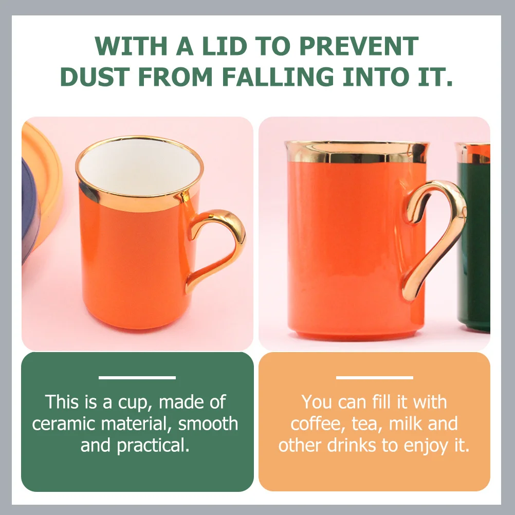 

Ceramic Cup with Lid Premium Coffee Mug Heat Resistant Handle Anti Slip Bottom for Tea Coffee Milk Office Home Use Beverage