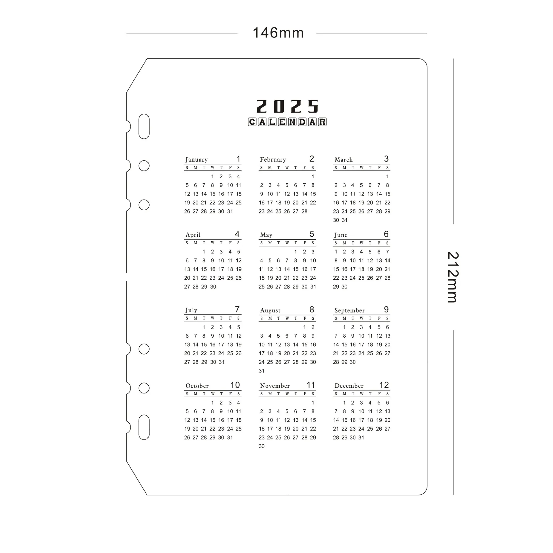 2025 Calendar A5 A6 6-hole Hand Account Loose-leaf Calendar Partition PP Frosted Transparent Protective Pad