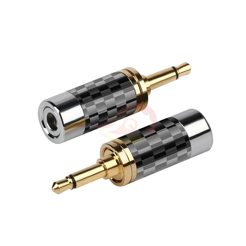 2pc 3.5mm Mono Headphone Plug 7.2mm*4mm Carbon Fiber Gold Plated Copper Jack 3.5 Audio Adapter Soldering Earphone Wire Connector